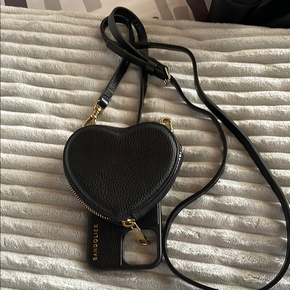 Bandolier Black Crossbody Bag with Heart Design